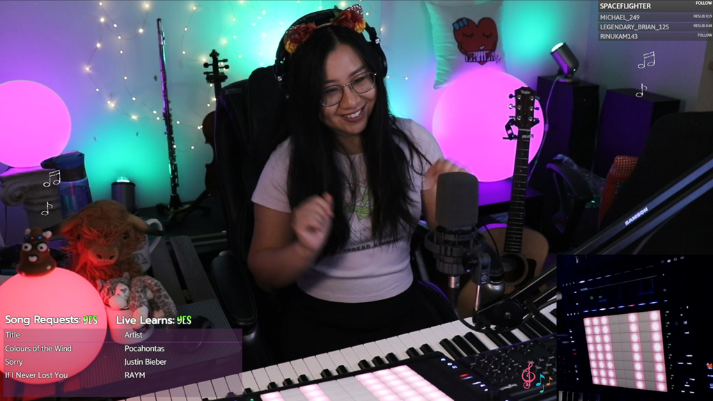 A screenshot from RAYMmusic's Twitch stream, singing Pocahontas Colours of the Wind